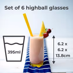 ââNeo 6x Multicolour 390ml Highball Glasses Tall Hi Ball Glass Water Gin Juice Cocktail Drinking Glassware Tumblers Set