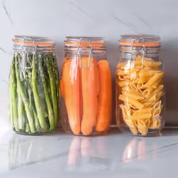 Neo 1L Pack of 3 Canisters Tableware Scandi Glass Storage Jars with Airtight Silicone Seal Metal Clip Top Lids Modern Kitchen ...