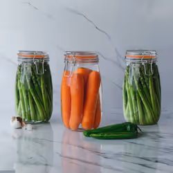 Neo 1.5L Pack of 3 Canisters Tableware Scandi Glass Storage Jars with Airtight Silicone Seal Metal Clip Top Lids Modern Kitch ...