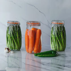 Neo 1.5L Pack of 3 Canisters Tableware Scandi Glass Storage Jars with Airtight Silicone Seal Metal Clip Top Lids Modern Kitchen Pantry Food