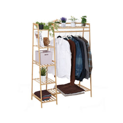 Neo Natural Bamboo Garment Clothes Rack Storage Shelf Hanging Rail Side Hooks for Entryway Bedroom Bathroom and Office