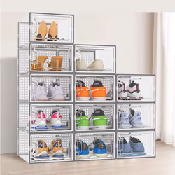 Neo 12 pcs Large Shoe Storage Box Boxes Transparent Clear Plastic Stackable Organiser Containers with Lids for Women/Men Magn ...
