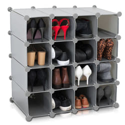 LIVIVO Interlocking 16 Compartment Shoe Organiser Storage Cube Rack Black White Design
