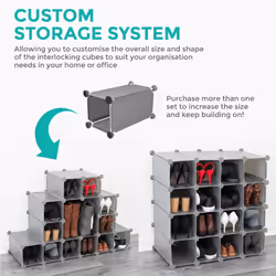 LIVIVO Interlocking 16 Compartment Shoe Organiser Storage Cube Rack Black White Design