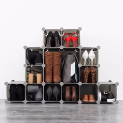 LIVIVO Interlocking 16 Compartment Shoe Organiser Storage Cube Rack Black White Design