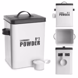 Enamel Coated Laundry Powder Metal Storage Tin With Measuring Scoop