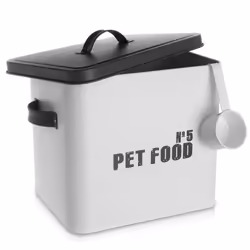Enamel Coated Pet Food Metal Storage Tin Box with Measuring Scoop Airtight Lid