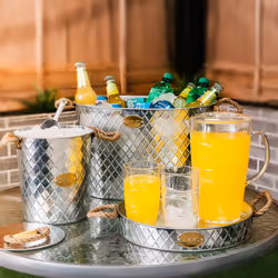 LIVIVO 24L Galvanised Metal Ice Drinks Buckets with Handles Beverage