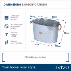 LIVIVO 24L Galvanised Metal Ice Drinks Buckets with Handles Beverage - Additional view 4