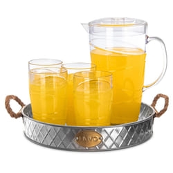 LIVIVO Galvanized Metal Serving Tray Dish with Jute Rope Handles