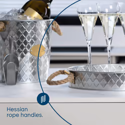 LIVIVO Galvanized Metal Serving Tray Dish with Jute Rope Handles