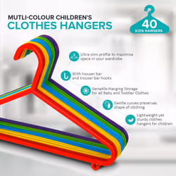 40Pc Kids Plastic Hangers Clothes Cloth Plastic Coat Hangers - With Lips For Boys Girls Clothes Dress - Organise Children Clothes Wardr - Multi-Colour