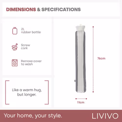 LIVIVO 2L Long Hot Water Bottle with Fleece Cover - Additional view 4