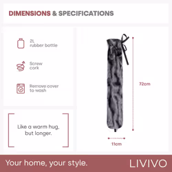 LIVIVO 2L Extra Long Hot Water Bottle with Fleece Cover - Additional view 4