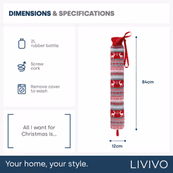 LIVIVO 2L Long Hot Water Bottle with Festive Christmas Design - Additional view 4