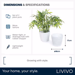 LIVIVO Set of 2 Indoor Plastic Plant Pots - 18cm - WHITE - Additional view 5