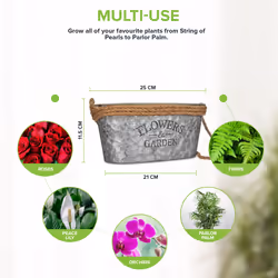 Zinc Plant Pot with Anti-Slug Cotton Rope Handles Home Garden Kitchen - Oval - Additional view 3