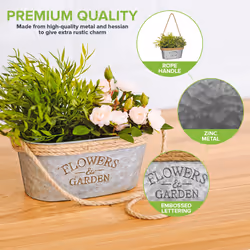 Zinc Plant Pot with Anti-Slug Cotton Rope Handles Home Garden Kitchen - Oval - Additional view 5