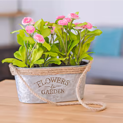 Zinc Plant Pot with Anti-Slug Cotton Rope Handles Home Garden Kitchen - Oval - Additional view 7