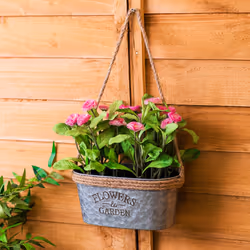 Zinc Plant Pot with Anti-Slug Cotton Rope Handles Home Garden Kitchen - Oval - Additional view 8