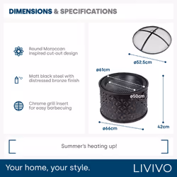 LIVIVO ROMBO 2-in-1 Outdoor Fire Pit & BBQ Grill - Additional view 4