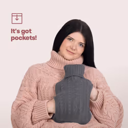 LIVIVO 2L Hot Water Bottle Body Warmer with Pocket - Knitted Grey - Additional view 5