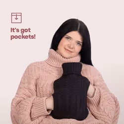 LIVIVO 2L Hot Water Bottle Body Warmer with Pocket - Knitted Black - Additional view 7