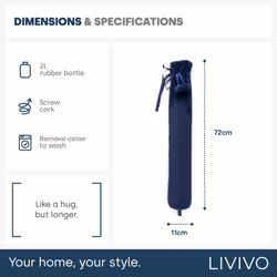 LIVIVO 2L Long Hot Water Bottle - Navy with Pompom - Additional view 4