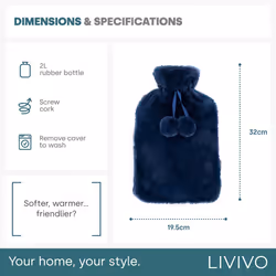 LIVIVO 2L Soft Fluffy Hot Water Bottle with Cover - Navy - Additional view 4
