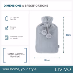 LIVIVO 2L Soft Fluffy Hot Water Bottle with Cover - Grey - Additional view 4