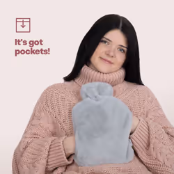 LIVIVO 2L Hot Water Bottle Body Warmer with Pocket -  Faux Fur Grey