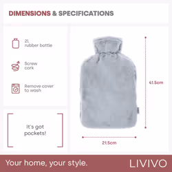 LIVIVO 2L Hot Water Bottle Body Warmer with Pocket -  Faux Fur Grey - Additional view 4