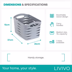 LIVIVO Handy Storage Basket - Plastic Crate for School, Office & Kitchen - 13L Medium - Additional view 4