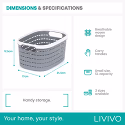 LIVIVO 1Pc Plastic Storage Basket - Grey - 5L - Additional view 4