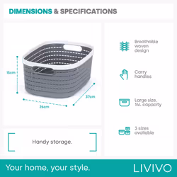 LIVIVO 1Pc Plastic Storage Basket - Grey - 14L - Additional view 4