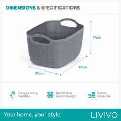 ) LIVIVO Plastic Storage Baskets - 11L (29X23X17CM