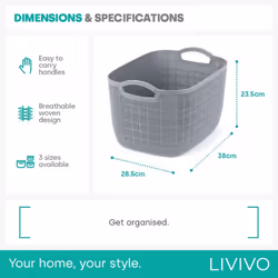 ) LIVIVO Plastic Storage Baskets - 25L (38X28.5X23.5CM