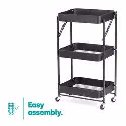 LIVIVO 3 Tier Kitchen Trolley Cart Slim Rolling Storage Rack - BLACK