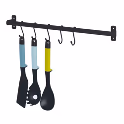 LIVIVO Kitchen Saucepan Lid Hooks Tool Utensils Holder Hanging Rail Rack Wall Mounted - HANGING STORAGE RAIL 50CM - BLACK