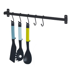 LIVIVO Kitchen Saucepan Lid Hooks Tool Utensils Holder Hanging Rail Rack Wall Mounted - HANGING STORAGE RAIL 50CM -  BLACK