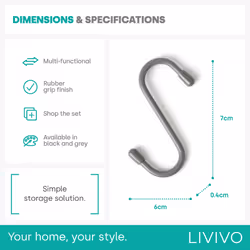 LIVIVO Kitchen Saucepan Lid Hooks Tool Utensils Holder Hanging Rail Rack Wall Mounted - 5PC 'S' HOOKS - GREY - Additional view 4