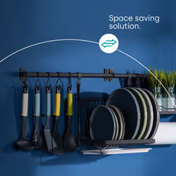 LIVIVO Kitchen Saucepan Lid Hooks Tool Utensils Holder Hanging Rail Rack Wall Mounted - DISH RACK - BLACK