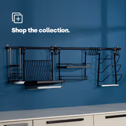 LIVIVO Kitchen Saucepan Lid Hooks Tool Utensils Holder Hanging Rail Rack Wall Mounted - DISH RACK - BLACK