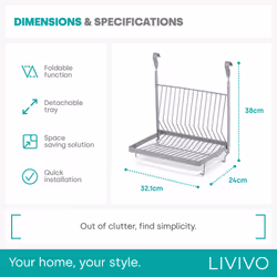 LIVIVO Kitchen Saucepan Lid Hooks Tool Utensils Holder Hanging Rail Rack Wall Mounted - DISH RACK - GREY - Additional view 4