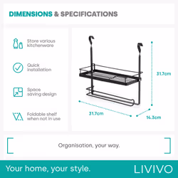 LIVIVO Kitchen Saucepan Lid Hooks Tool Utensils Holder Hanging Rail Rack Wall Mounted - SHELF PAPER TOWEL HOLDER - BLACK - Additional view 4