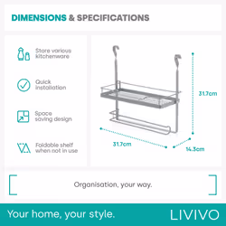 LIVIVO Kitchen Saucepan Lid Hooks Tool Utensils Holder Hanging Rail Rack Wall Mounted - SHELF PAPER TOWEL HOLDER - GREY - Additional view 4