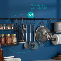 LIVIVO Kitchen Saucepan Lid Hooks Tool Utensils Holder Hanging Rail Rack Wall Mounted - UTENSIL HOLDER- BLACK
