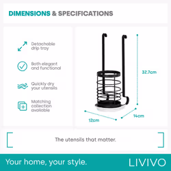 LIVIVO Kitchen Saucepan Lid Hooks Tool Utensils Holder Hanging Rail Rack Wall Mounted - UTENSIL HOLDER- BLACK - Additional view 4
