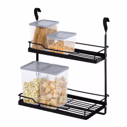 LIVIVO Kitchen Saucepan Lid Hooks Tool Utensils Holder Hanging Rail Rack Wall Mounted - 2 SHELF RACK - BLACK