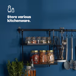 LIVIVO Kitchen Saucepan Lid Hooks Tool Utensils Holder Hanging Rail Rack Wall Mounted - 2 SHELF RACK - BLACK